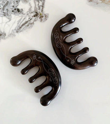 Silver Inlaid Ebony Meridian Massage Comb